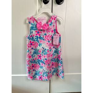 Tommy Bahama Kids Floral Sleeveless Dress With Bow Accent Size 4 Vibrant Pink &